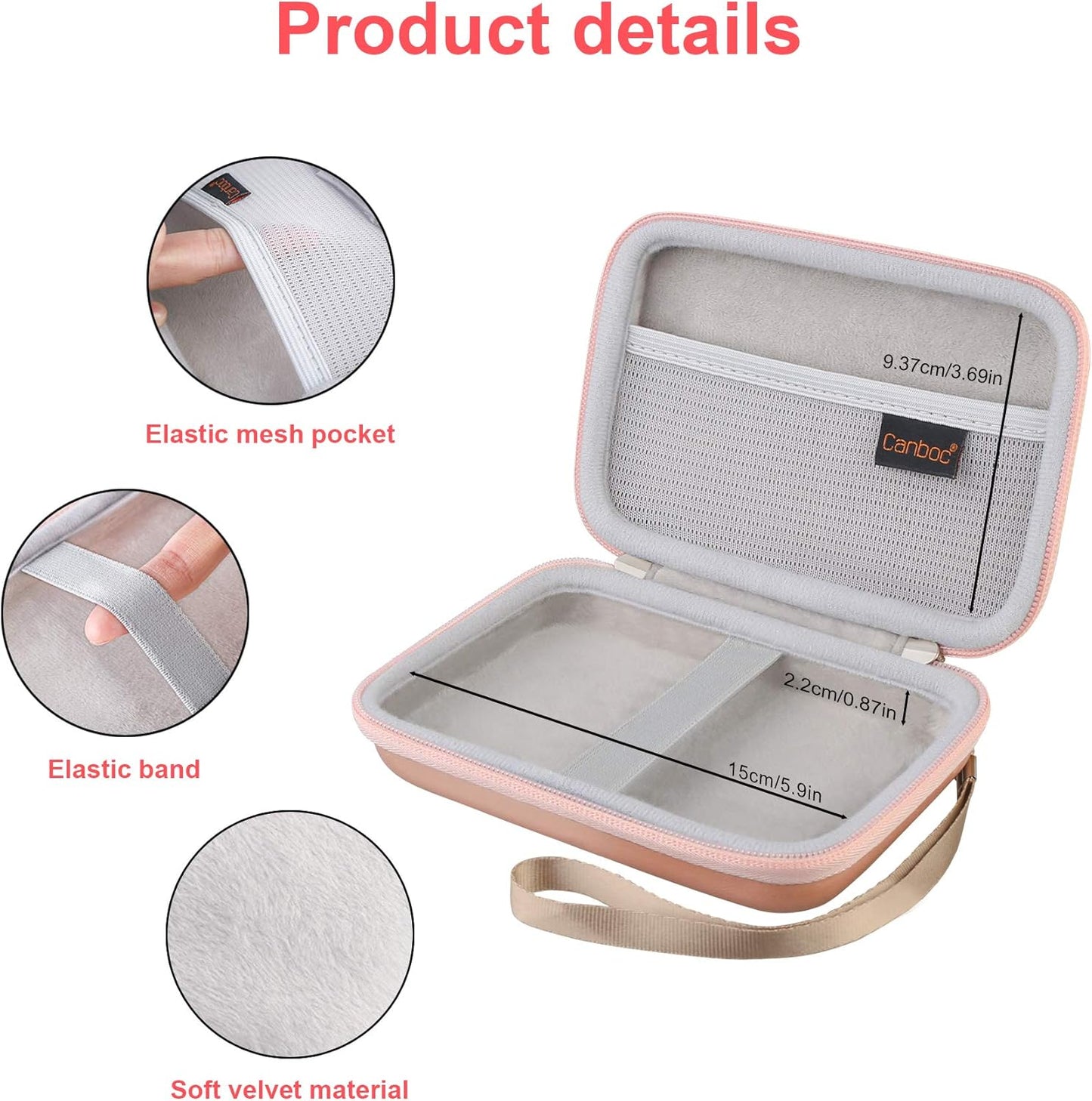 Professional Carrying Case for MacBook Air/Pro Charger, MagSafe/MagSafe 2 Power Adapter, iPhone 16/16 Pro MagSafe Charger, USB-C Hub, Multiport Adapter - Hard EVA Bag in Rose Gold