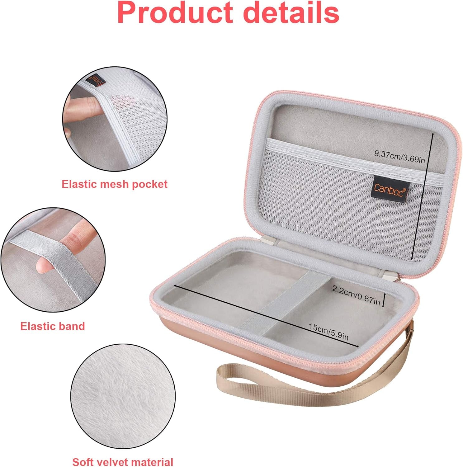 Professional Carrying Case for MacBook Air/Pro Charger, MagSafe/MagSafe 2 Power Adapter, iPhone 16/16 Pro MagSafe Charger, USB-C Hub, Multiport Adapter - Hard EVA Bag in Rose Gold