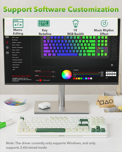 K734W Wireless Mechanical Keyboard - Tri-Mode BT5.0/2.4G/USB-C, 75% TKL Layout, 81 Keys, Custom Hot-Swappable Design, Pre-Lubed Linear Switches, RGB Gasket Construction, Compatible with PC and Mac