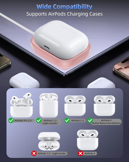 Wireless Charger for AirPods - Compatible with AirPods 4 (ANC), 3rd/2nd Generation, and New AirPods Pro 3 (2025)/2nd Generation - Slim and Compact Design for Travel and Home Office - Pink