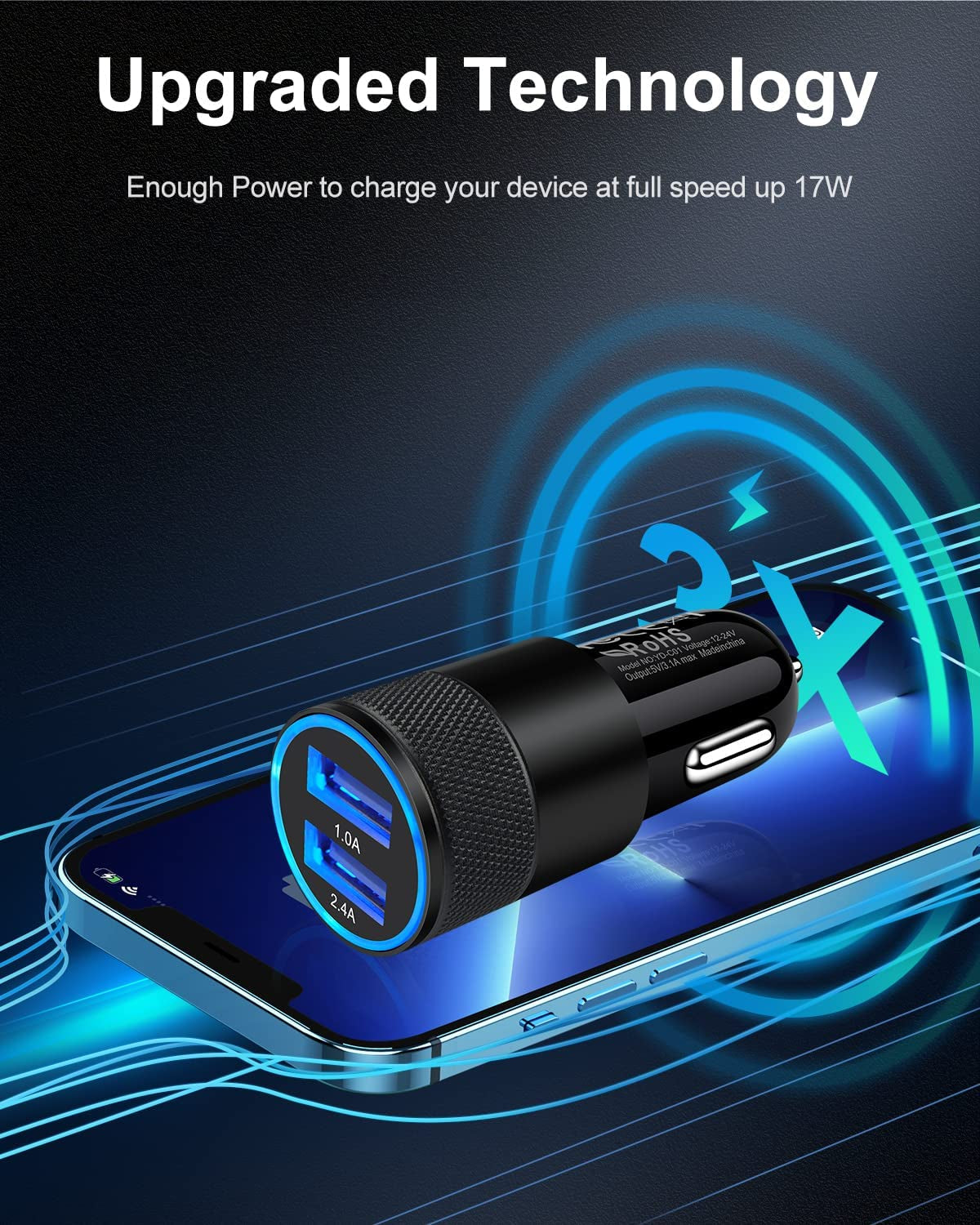 Dual Port USB Car Charger (2-Pack, 3.4A) - Fast Charging Adapter for iPhone 17E, 15, 14, 13, 12, 11 Pro Max, Galaxy S23, S22, S21, and More - 12V Compatible