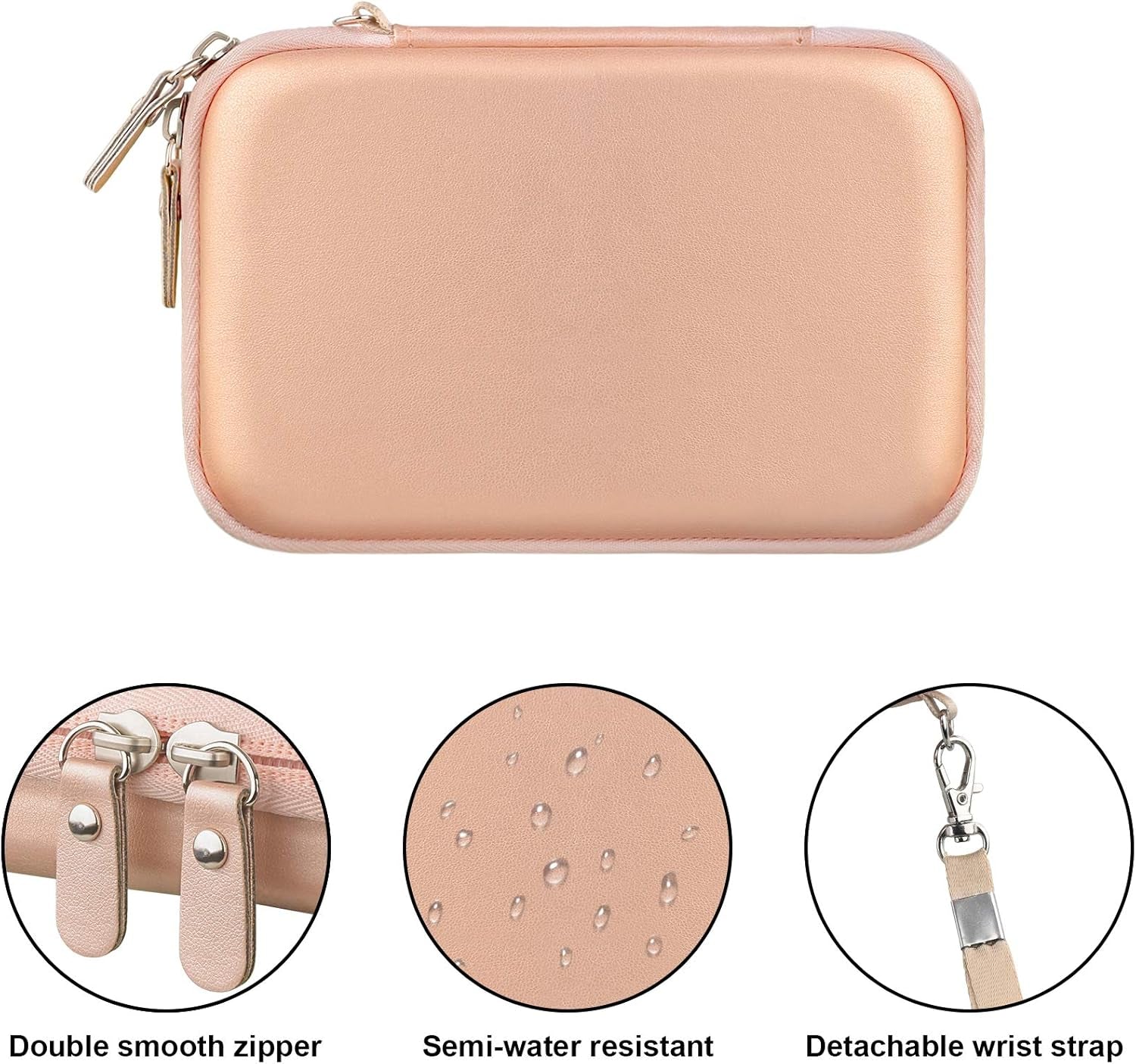 Professional Carrying Case for MacBook Air/Pro Charger, MagSafe/MagSafe 2 Power Adapter, iPhone 16/16 Pro MagSafe Charger, USB-C Hub, Multiport Adapter - Hard EVA Bag in Rose Gold