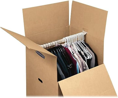 3-Pack Wardrobe Moving Boxes, 20" x 20" x 40" | Efficiently Transport Hanging Clothes while Minimizing Folding, Wrinkles, and Repacking