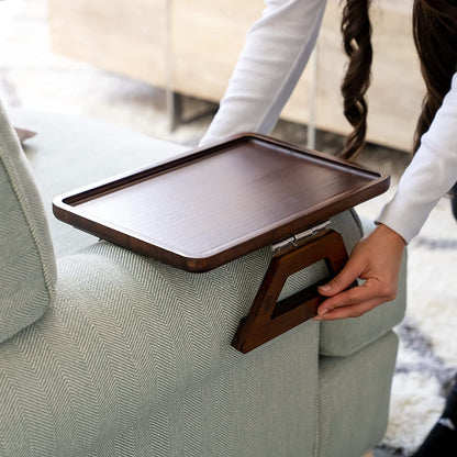Bamboo Clip-On Couch Arm Table - Versatile Sofa Tray for TV Dinners, Remotes, Drinks, and Snacks - 13.75 x 9.5 Inches, Brown