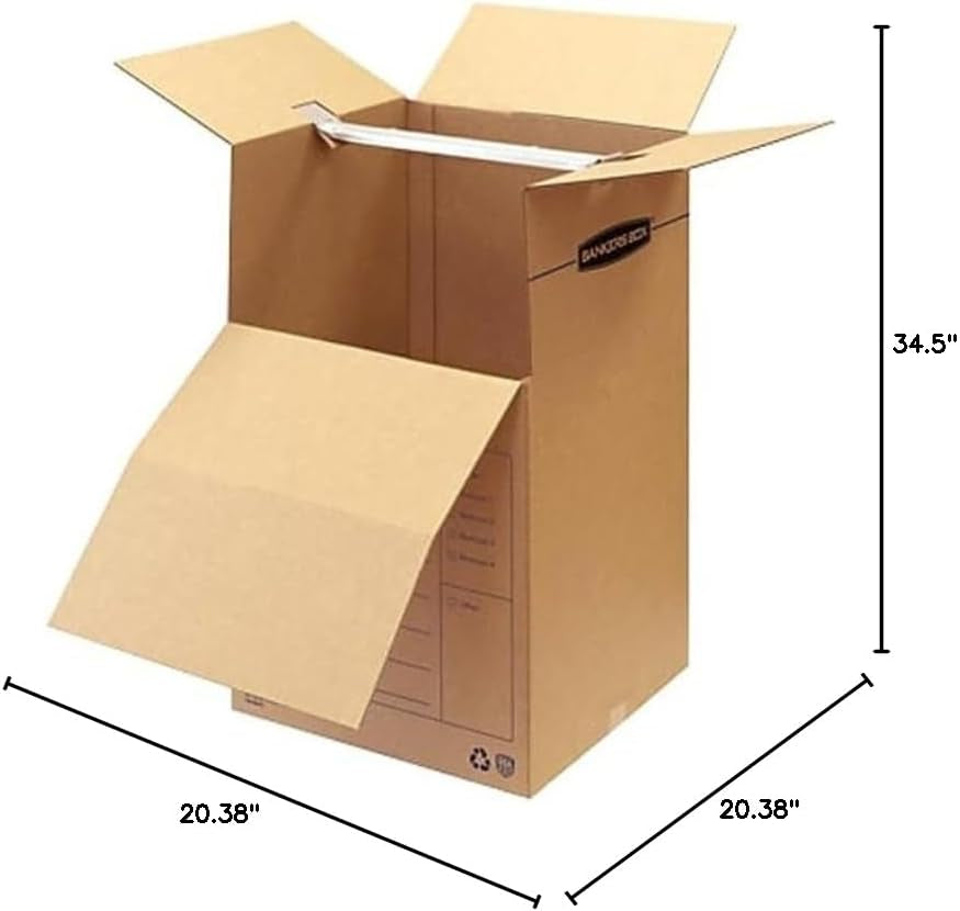 3-Pack Wardrobe Moving Boxes, 20" x 20" x 40" | Efficiently Transport Hanging Clothes while Minimizing Folding, Wrinkles, and Repacking