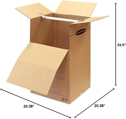 3-Pack Wardrobe Moving Boxes, 20" x 20" x 40" | Efficiently Transport Hanging Clothes while Minimizing Folding, Wrinkles, and Repacking