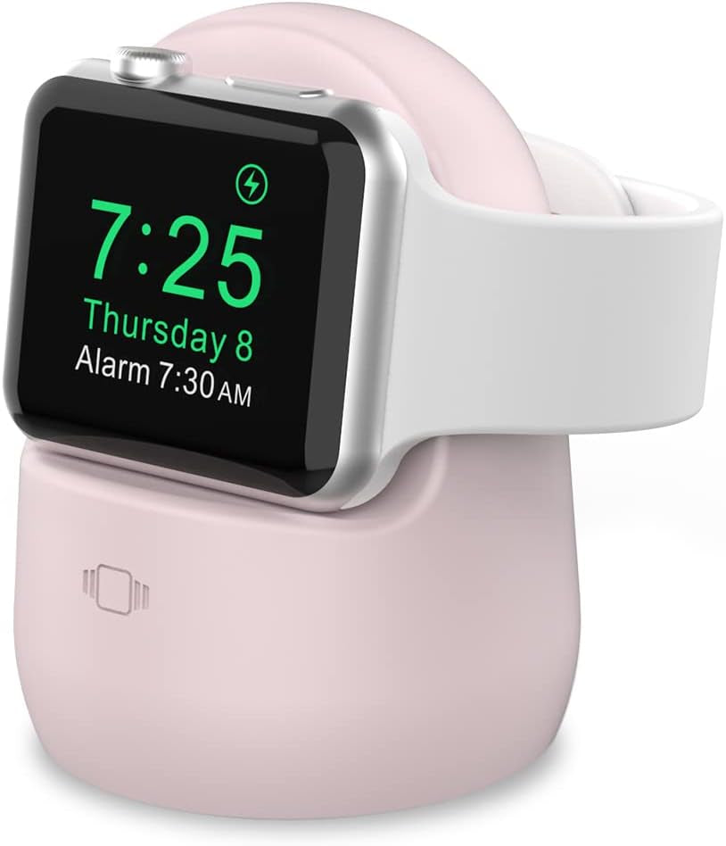 Iwatch Stand Silicone Charging Dock Holder for Apple Watch Ultra 2, Ultra, SE2, Series SE, 7 6 5 4 3 2 1 (45/44/42/41/40/38Mm), (Pink)