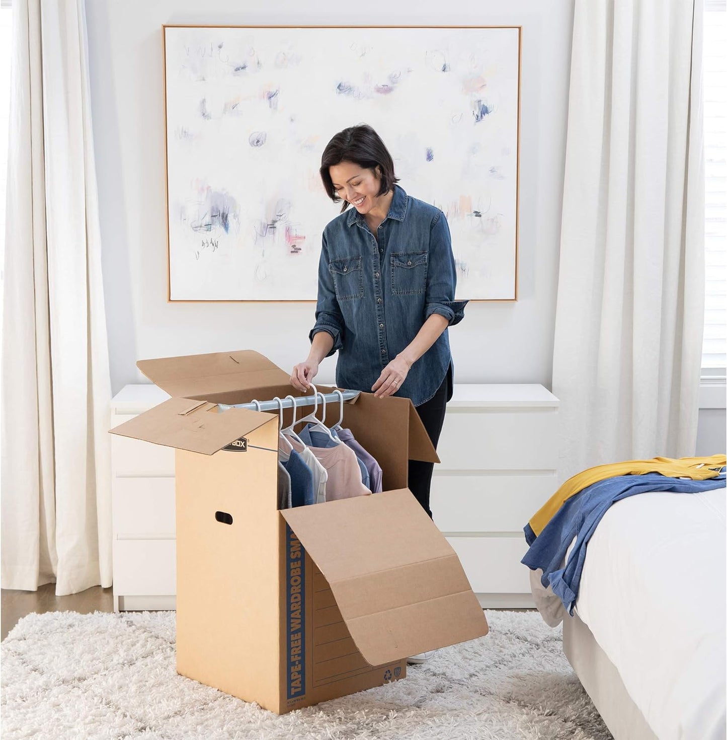 3-Pack Wardrobe Moving Boxes, 20" x 20" x 40" | Efficiently Transport Hanging Clothes while Minimizing Folding, Wrinkles, and Repacking