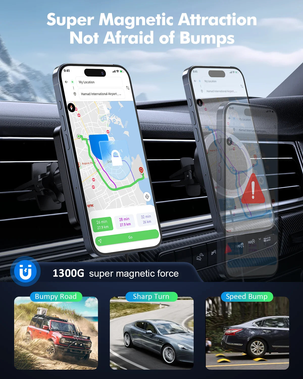 MagSafe Wireless Car Charger and Air Vent Mount - Fast Charging Holder for iPhone 17/16/15/14/13/12 - Black