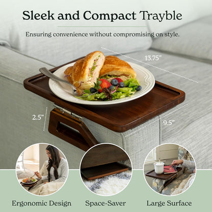 Bamboo Clip-On Couch Arm Table - Versatile Sofa Tray for TV Dinners, Remotes, Drinks, and Snacks - 13.75 x 9.5 Inches, Brown