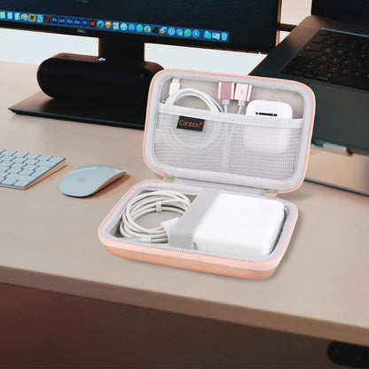 Professional Carrying Case for MacBook Air/Pro Charger, MagSafe/MagSafe 2 Power Adapter, iPhone 16/16 Pro MagSafe Charger, USB-C Hub, Multiport Adapter - Hard EVA Bag in Rose Gold