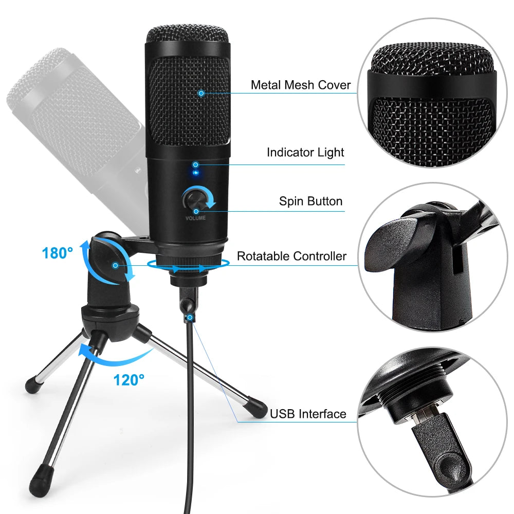 Elevate Your Sound Experience with the Metal USB Condenser Microphone D80 - Perfect for Karaoke, Recording, and Streaming!
