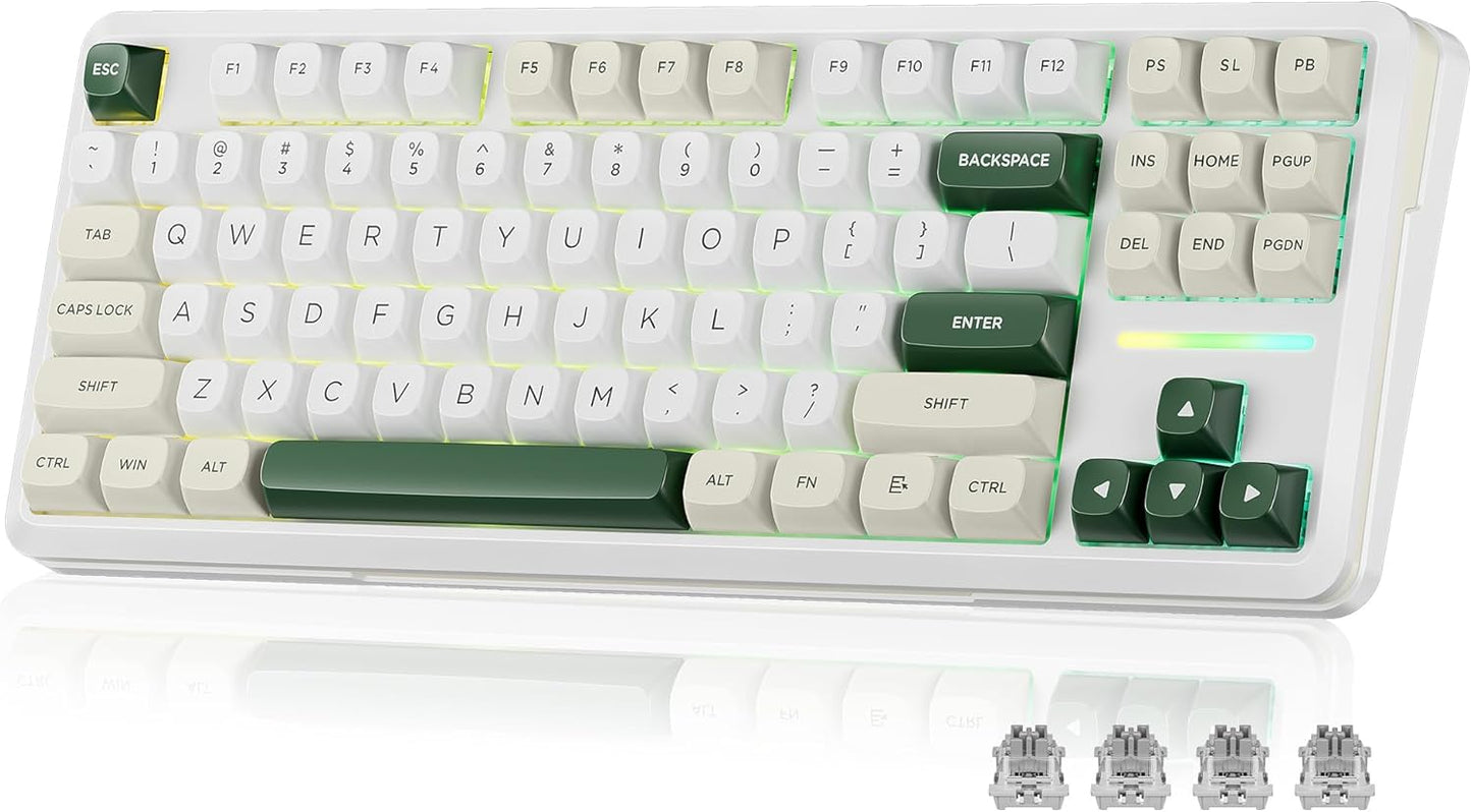 K734W Wireless Mechanical Keyboard - Tri-Mode BT5.0/2.4G/USB-C, 75% TKL Layout, 81 Keys, Custom Hot-Swappable Design, Pre-Lubed Linear Switches, RGB Gasket Construction, Compatible with PC and Mac