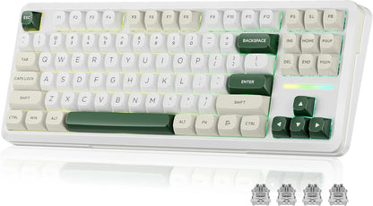K734W Wireless Mechanical Keyboard - Tri-Mode BT5.0/2.4G/USB-C, 75% TKL Layout, 81 Keys, Custom Hot-Swappable Design, Pre-Lubed Linear Switches, RGB Gasket Construction, Compatible with PC and Mac