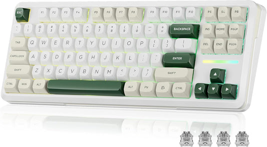 K734W Wireless Mechanical Keyboard - Tri-Mode BT5.0/2.4G/USB-C, 75% TKL Layout, 81 Keys, Custom Hot-Swappable Design, Pre-Lubed Linear Switches, RGB Gasket Construction, Compatible with PC and Mac