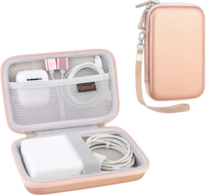 Professional Carrying Case for MacBook Air/Pro Charger, MagSafe/MagSafe 2 Power Adapter, iPhone 16/16 Pro MagSafe Charger, USB-C Hub, Multiport Adapter - Hard EVA Bag in Rose Gold