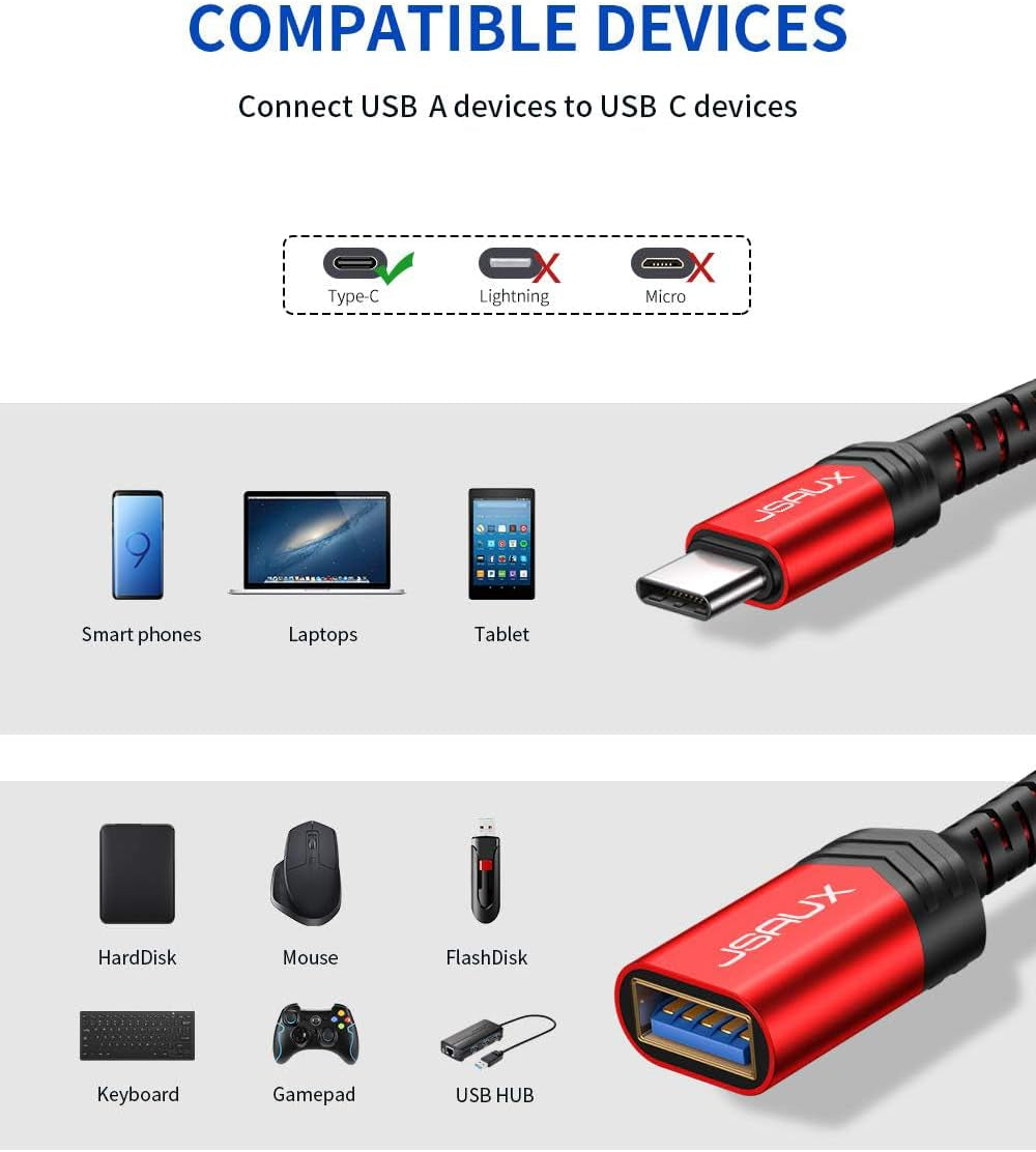 USB C to USB Adapter (2-Pack) - Type C 3.0 OTG Cable for MacBook, iPhone 16 Pro Max/16 Plus/16E/15, Samsung Galaxy S25/S24/S23 - Red