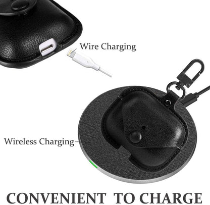 Genuine Leather Protective Case for AirPods Pro (1st/2nd Gen) - Black with Keychain and Snap Lock