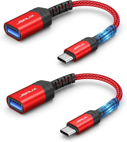 USB C to USB Adapter (2-Pack) - Type C 3.0 OTG Cable for MacBook, iPhone 16 Pro Max/16 Plus/16E/15, Samsung Galaxy S25/S24/S23 - Red