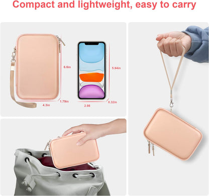 Professional Carrying Case for MacBook Air/Pro Charger, MagSafe/MagSafe 2 Power Adapter, iPhone 16/16 Pro MagSafe Charger, USB-C Hub, Multiport Adapter - Hard EVA Bag in Rose Gold