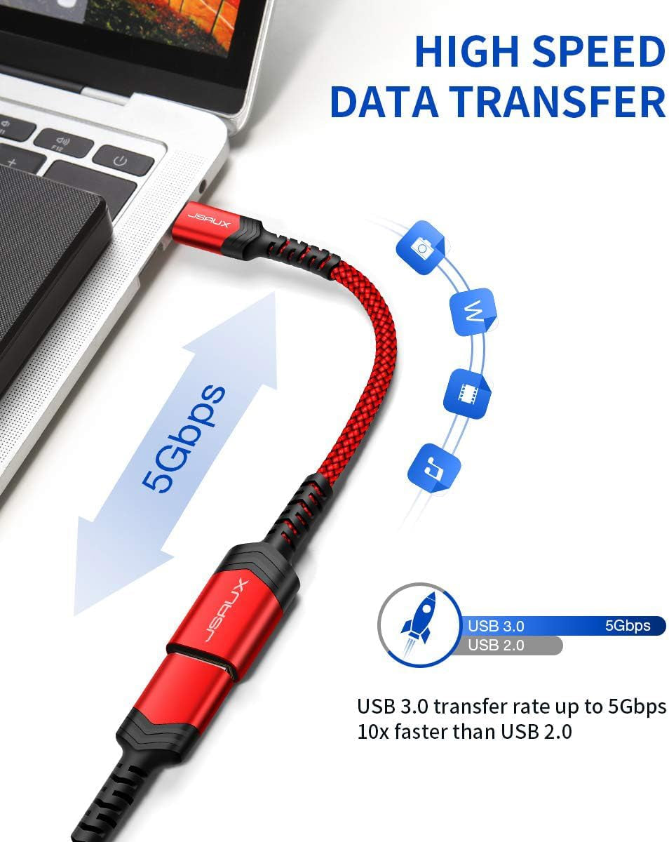 USB C to USB Adapter (2-Pack) - Type C 3.0 OTG Cable for MacBook, iPhone 16 Pro Max/16 Plus/16E/15, Samsung Galaxy S25/S24/S23 - Red