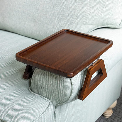 Bamboo Clip-On Couch Arm Table - Versatile Sofa Tray for TV Dinners, Remotes, Drinks, and Snacks - 13.75 x 9.5 Inches, Brown